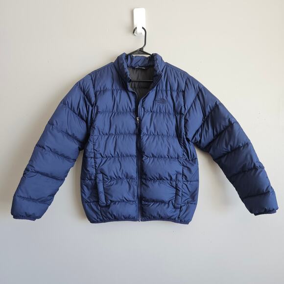 North Face Puffer Jacket Kids XL Womens S/M 550 Down Navy Blue Coat Warm Outdoor